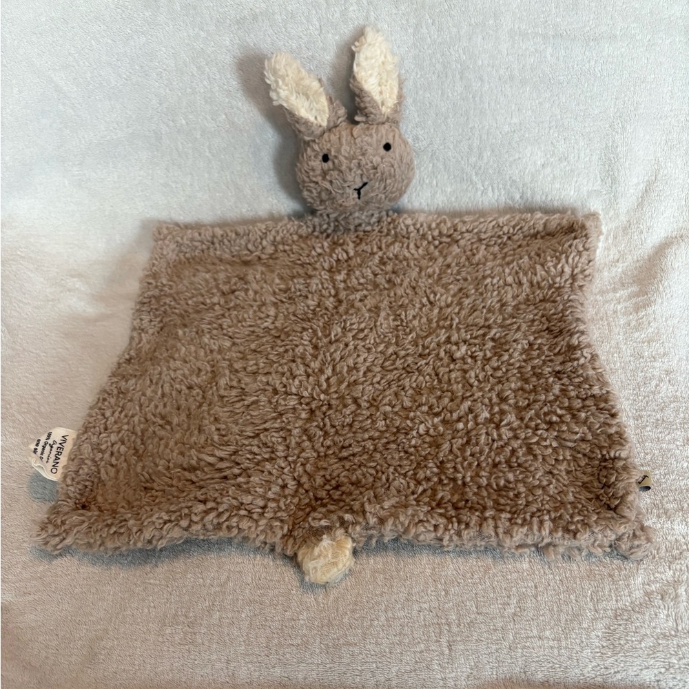 Viverano Organics Beige Sherpa Lovey Security Blanket Bunny Knotted About 12X12”